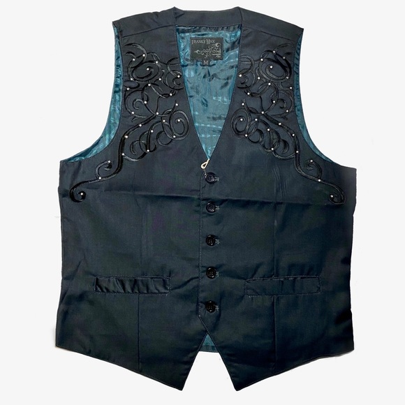Franky Max - Men’s Casual Vest with Embroidery & Rhinestones Size M - Picture 1 of 7